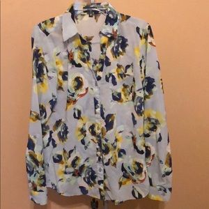 Blue Floral Button Up Blouse
